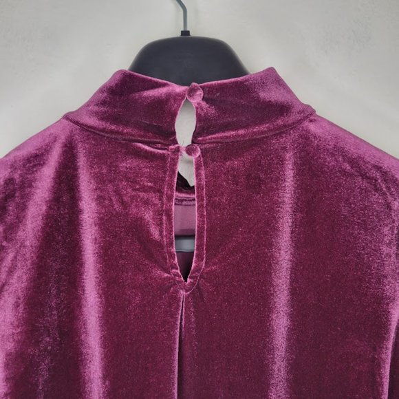 Laundry by Shelli Segal Velour Mock Neck Balloon Sleeve Burgundy Blouse - Picture 5 of 10